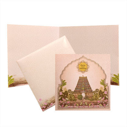 Pink Temple Theme Wedding Card-KNSN6707P