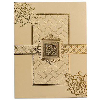 Cream Gold Ganesha Floral Wedding Card-KNKT5034