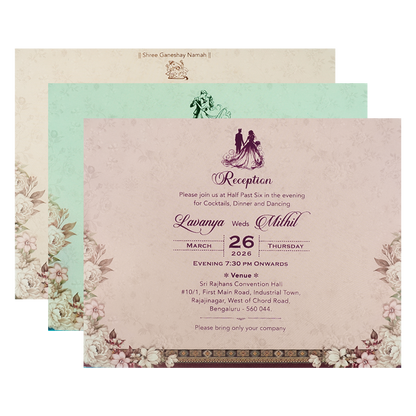 Lantern Floral Padded Wedding Card-KSSC2084