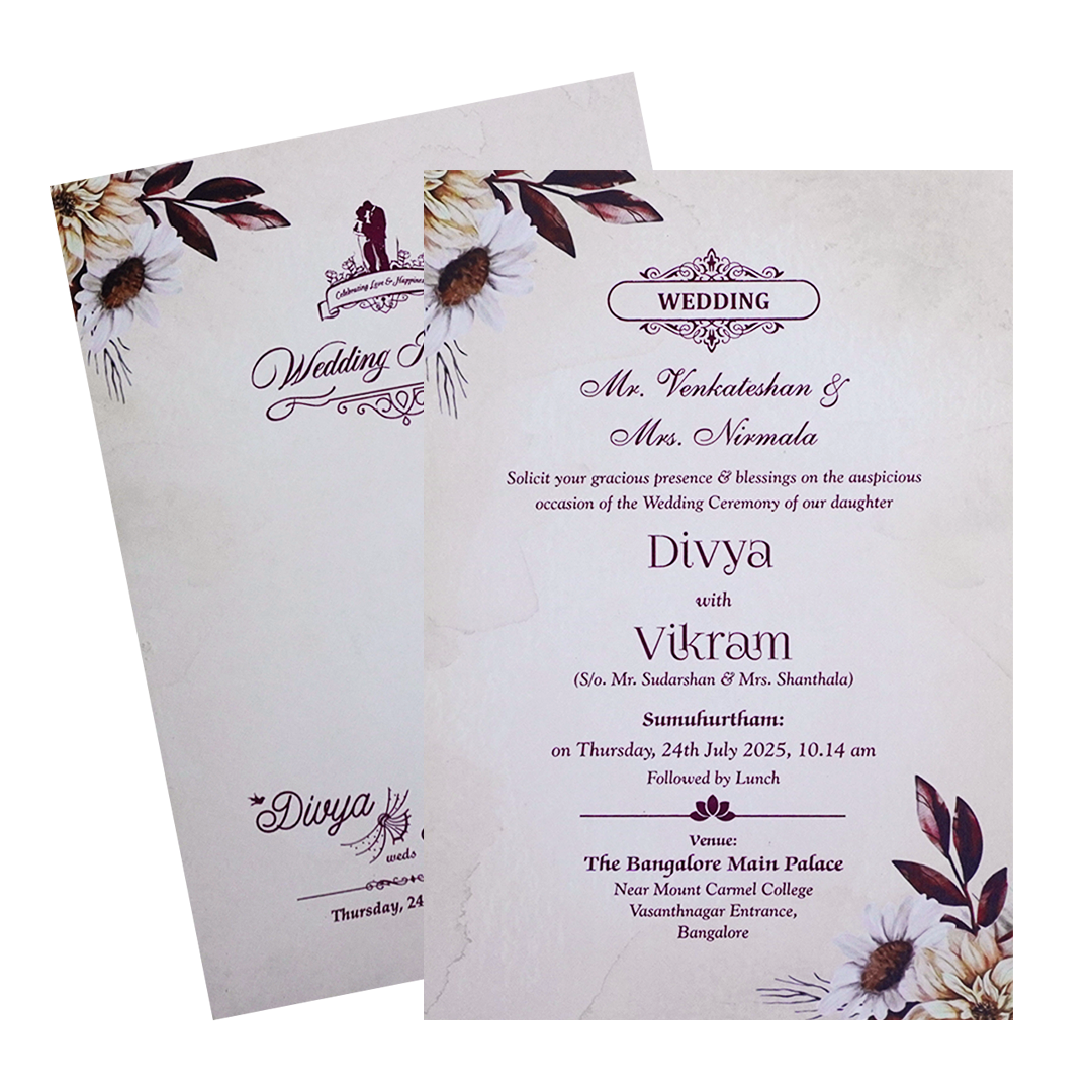 Cream Floral Wedding Card-KNKS553C