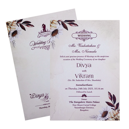 Cream Floral Wedding Card-KNKS553C