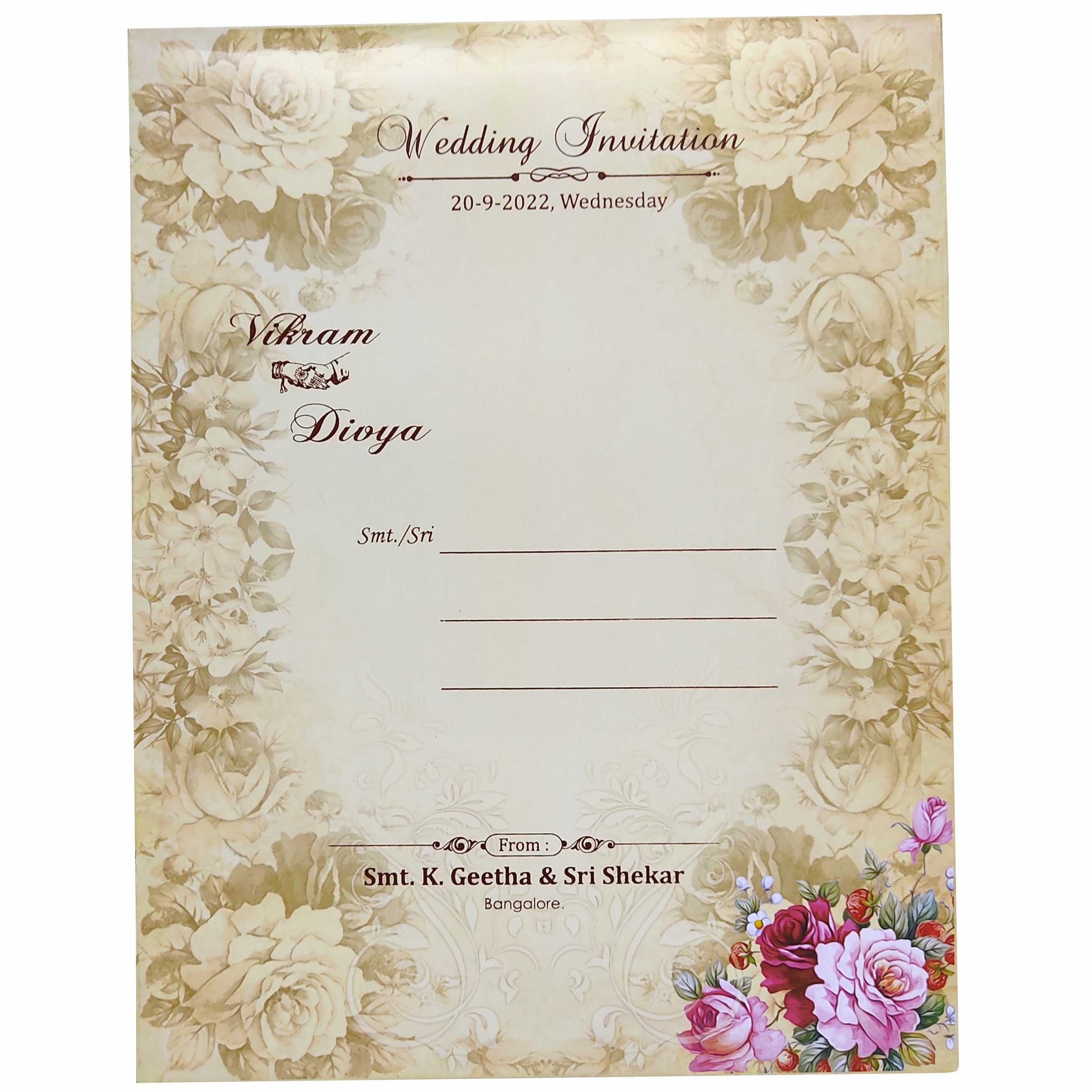 Cream Padded Floral Design In Offset With Roses And Name Plate-KNPO8504C