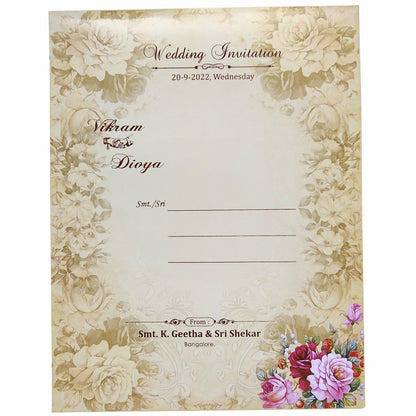 Cream Padded Floral Design In Offset With Roses And Name Plate-KNPO8504C