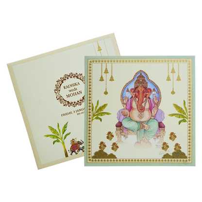 Cream Ganesha Wedding Card Design-King of Cards