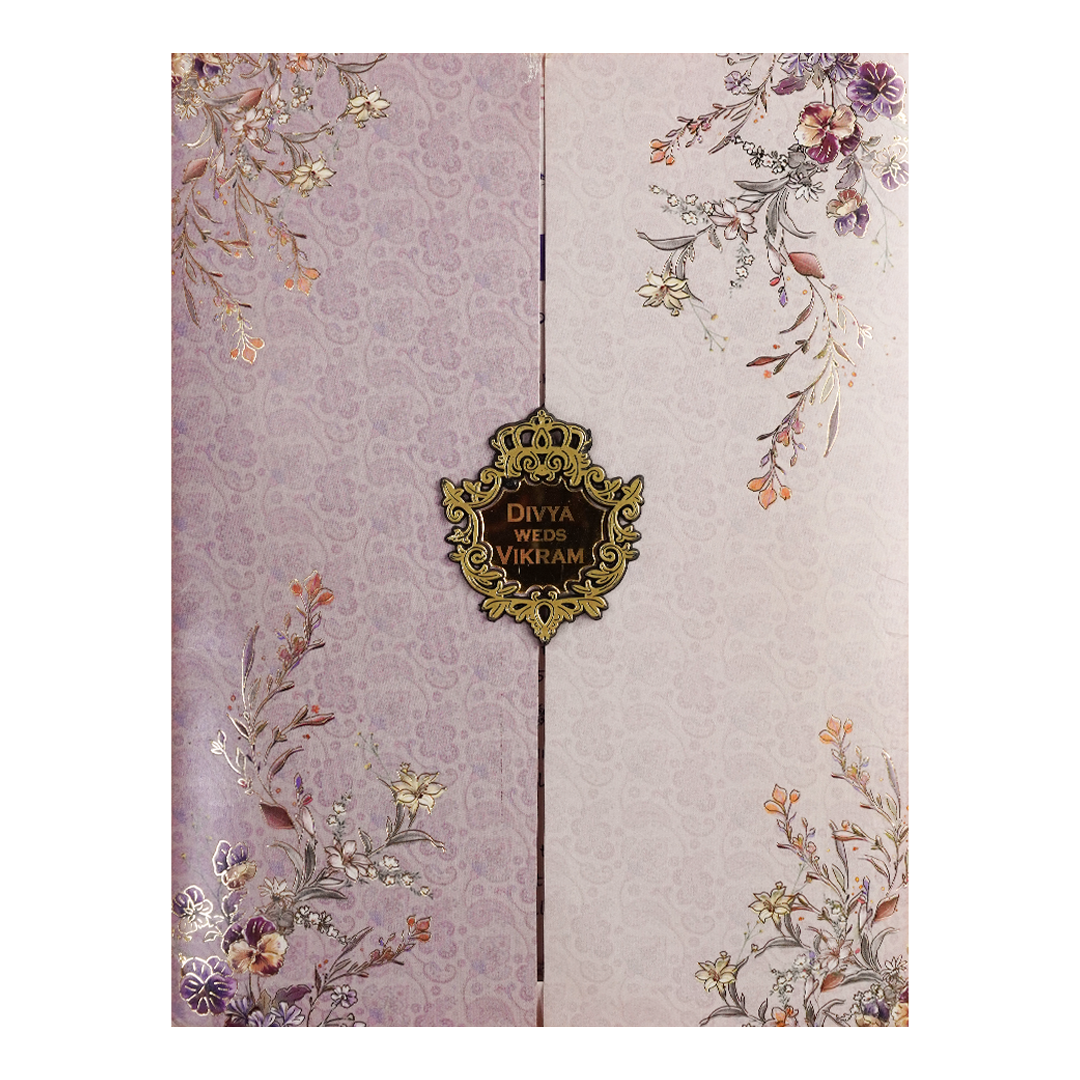 Lavender Floral Door Wedding Card-KNKC4082