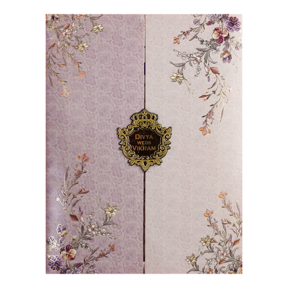 Lavender Floral Door Wedding Card-KNKC4082