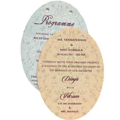 Peach Floral Laser Cut Oval MDF Board Wedding Card-KNKA8060