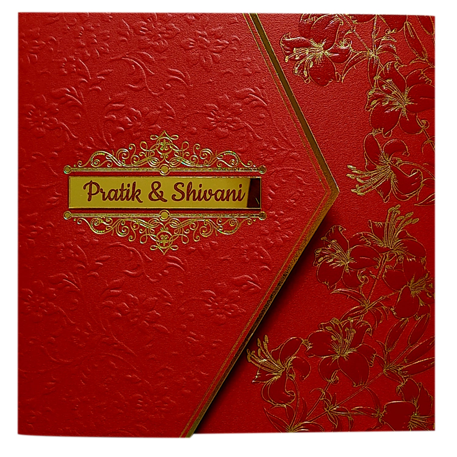 Red Floral Nameplate Door Wedding Card-KPR05510