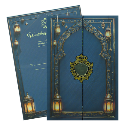 Navy Blue Palace Padded Wedding Card-KJTS3678