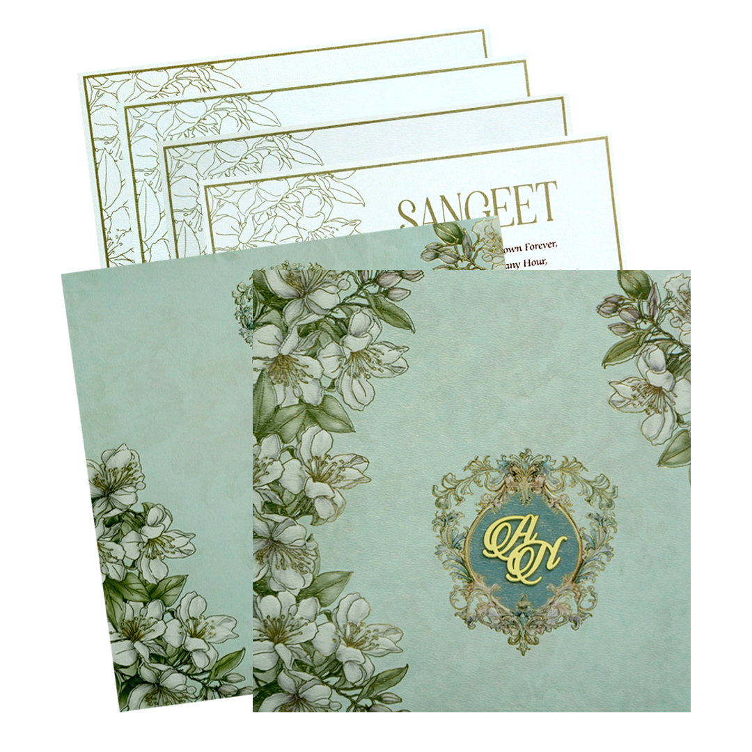 Very Light Green Floral Wedding Card-KPR09870