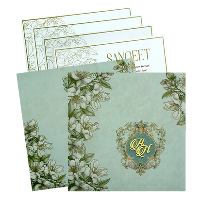 Very Light Green Floral Wedding Card-KPR09870