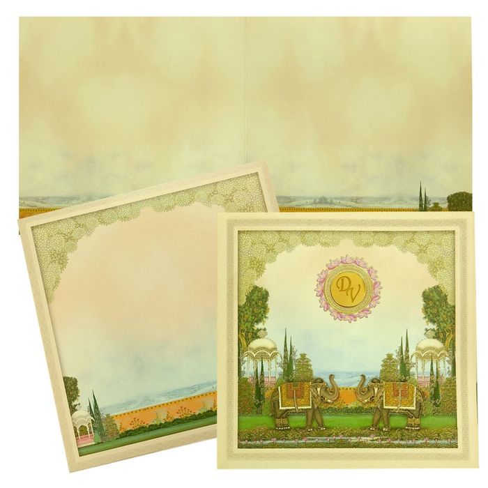 Cream Pink Floral Elephant Invitation Card-King of Cards