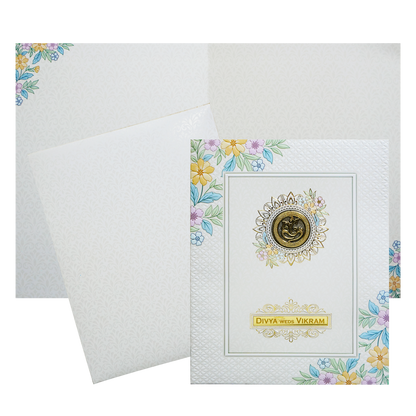 White Minimal Floral Embossed Invitation Card-King of Cards