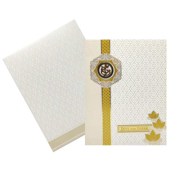 Gold Floral Invitation Card-KNK4101W-King of Cards