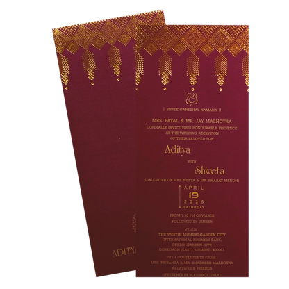 Dark Raspberry Gold Foiled Invitation-King of Cards