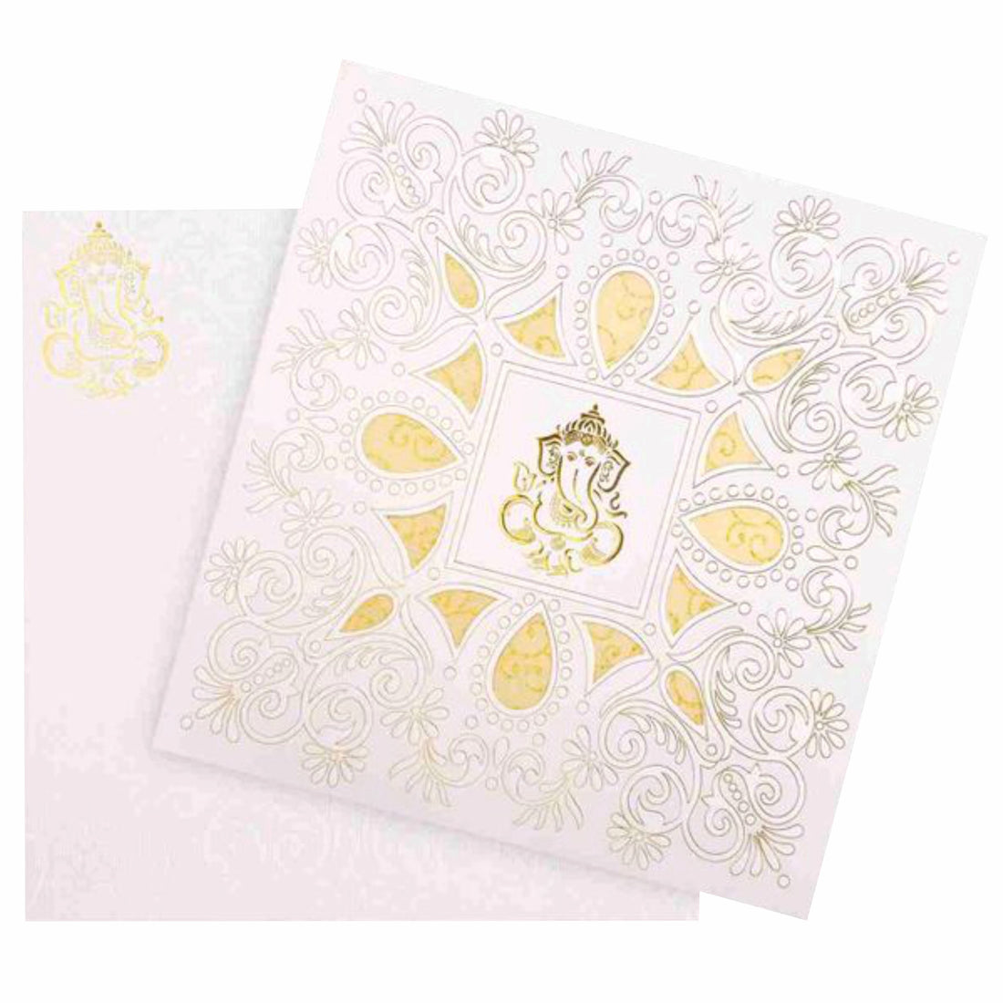 Enchanting White Colour With Ganesha Wedding Card - KNK30581