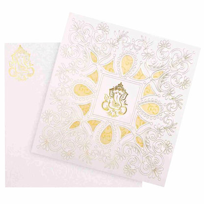 Enchanting White Colour With Ganesha Wedding Card - KNK30581
