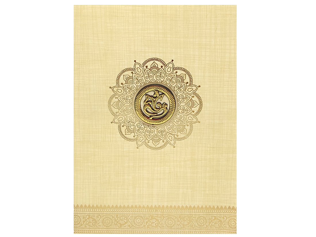 Sandal Metallic Designer Invitation Card With Gold Foiling Print-KNCM26SF
