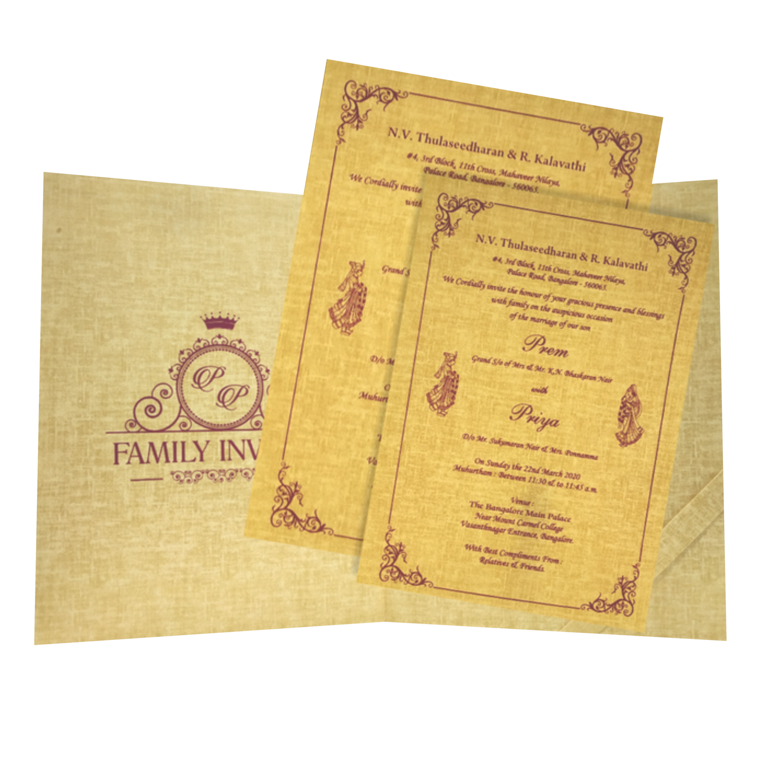 Brown Gold Premium Padded Stiff Board Invitation Card-KNPS9501N
