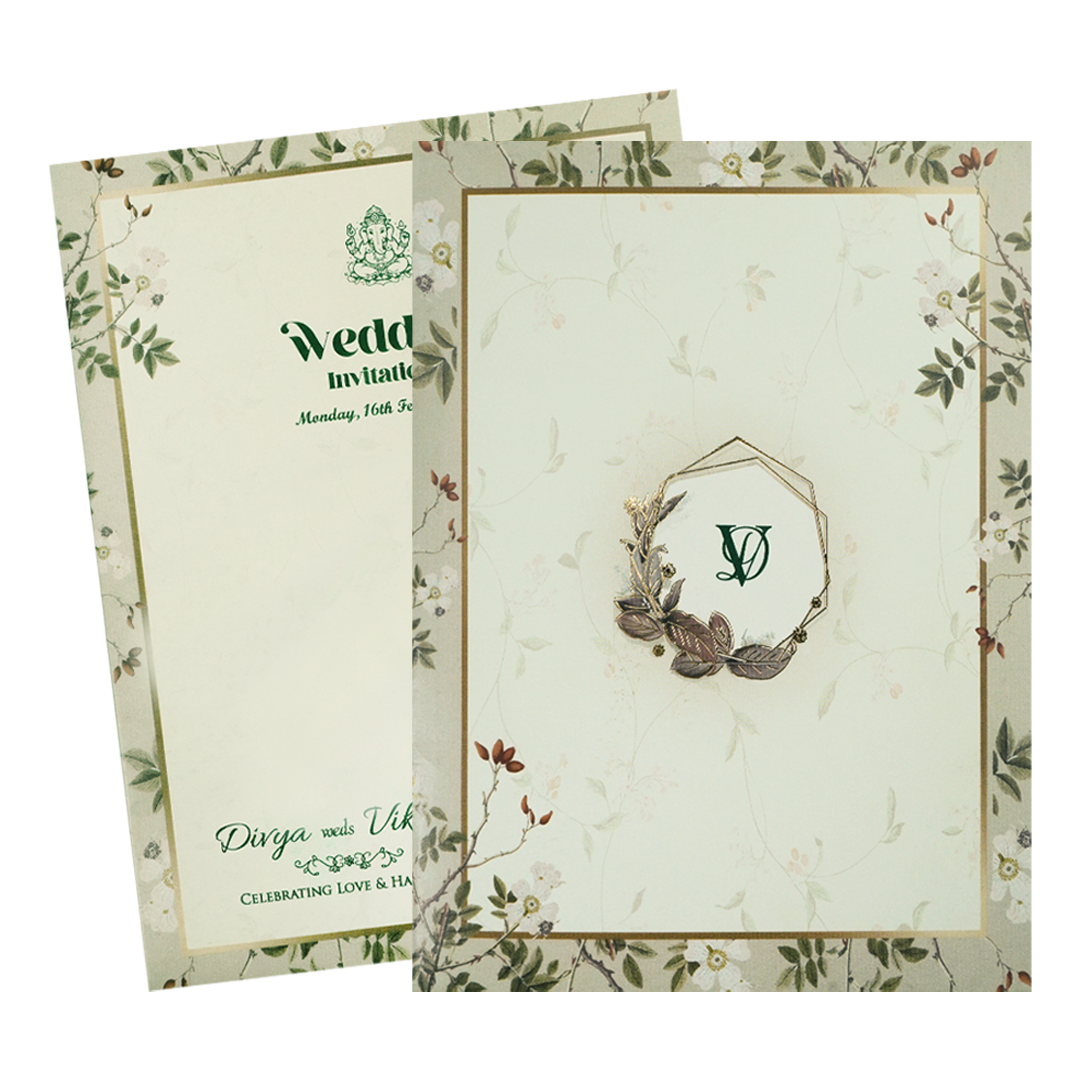 Grey Floral Monogram Wedding Card-KNTY6817