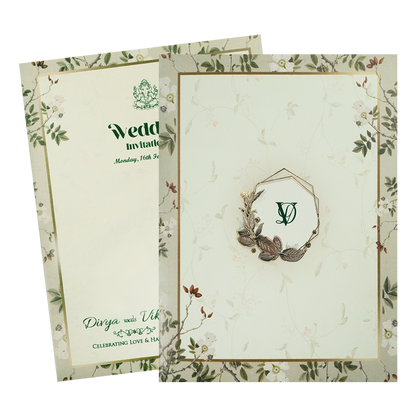 Grey Floral Monogram Wedding Card-KNTY6817