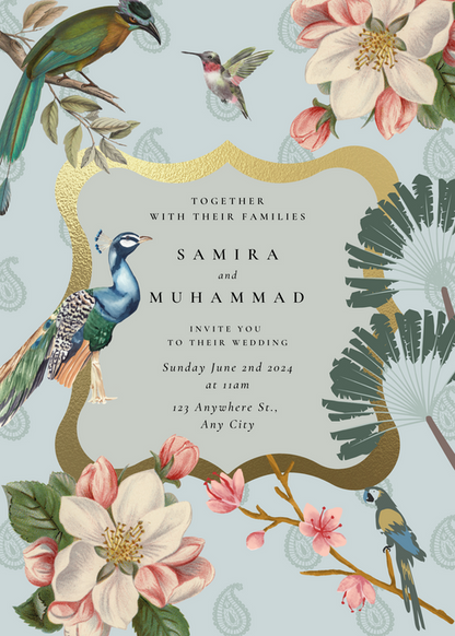 Tropical Bird Bloom Indian Wedding Invitation Card-EINK0014