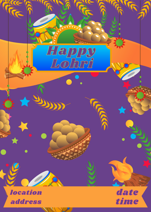 Purple Laddu Themed Lohri Celebration Invitation-AALCI003