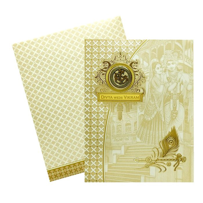 White Radhe Krishna Invitation Card-King of Cards