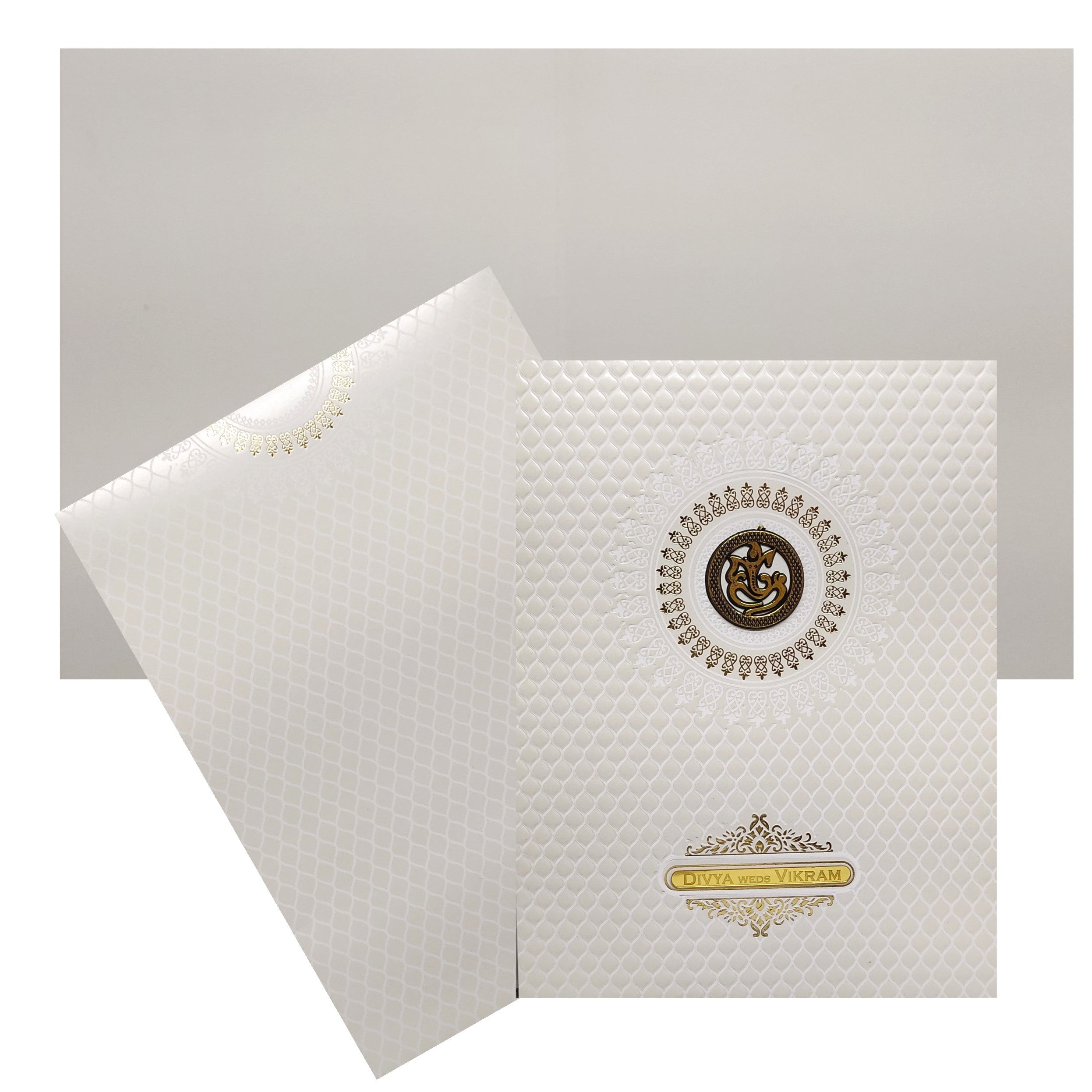 White Embossed Invitation Card-KNK4103W