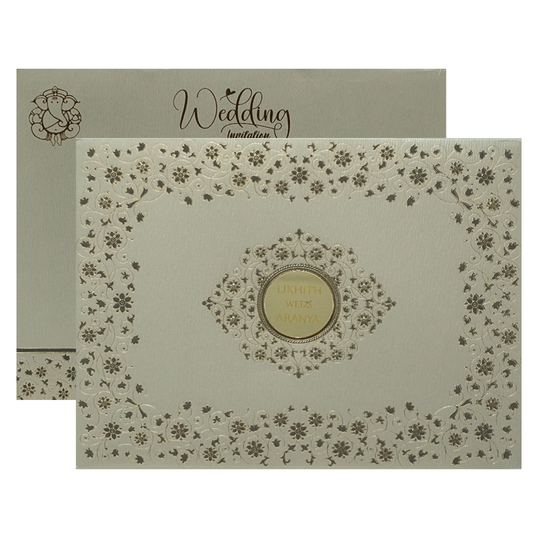 Check out Silver Floral Padded Wedding Card at best price. ✅WhatsApp Support ✅Express Delivery.|King of cards.