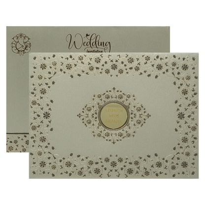 Check out Silver Floral Padded Wedding Card at best price. ✅WhatsApp Support ✅Express Delivery.|King of cards.