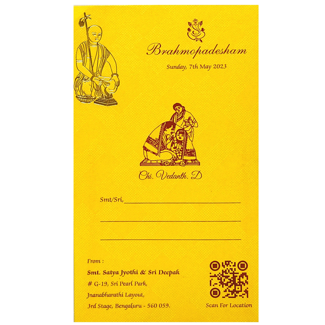 Yellow Threading Ceremony Invitation Card-KADS0005