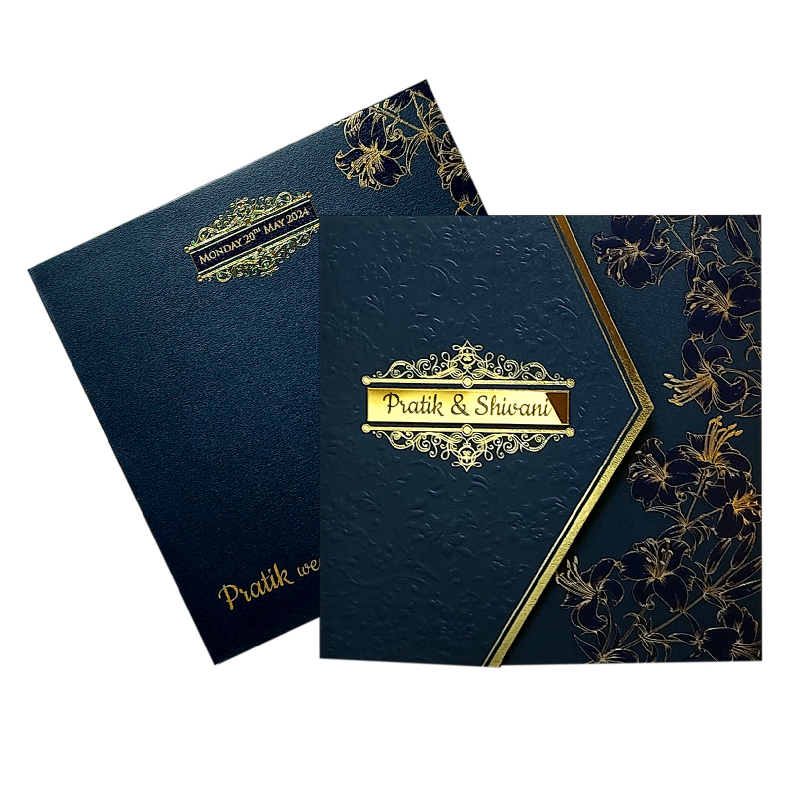 Blue Floral Nameplate Door Invitation Card-KPR05520