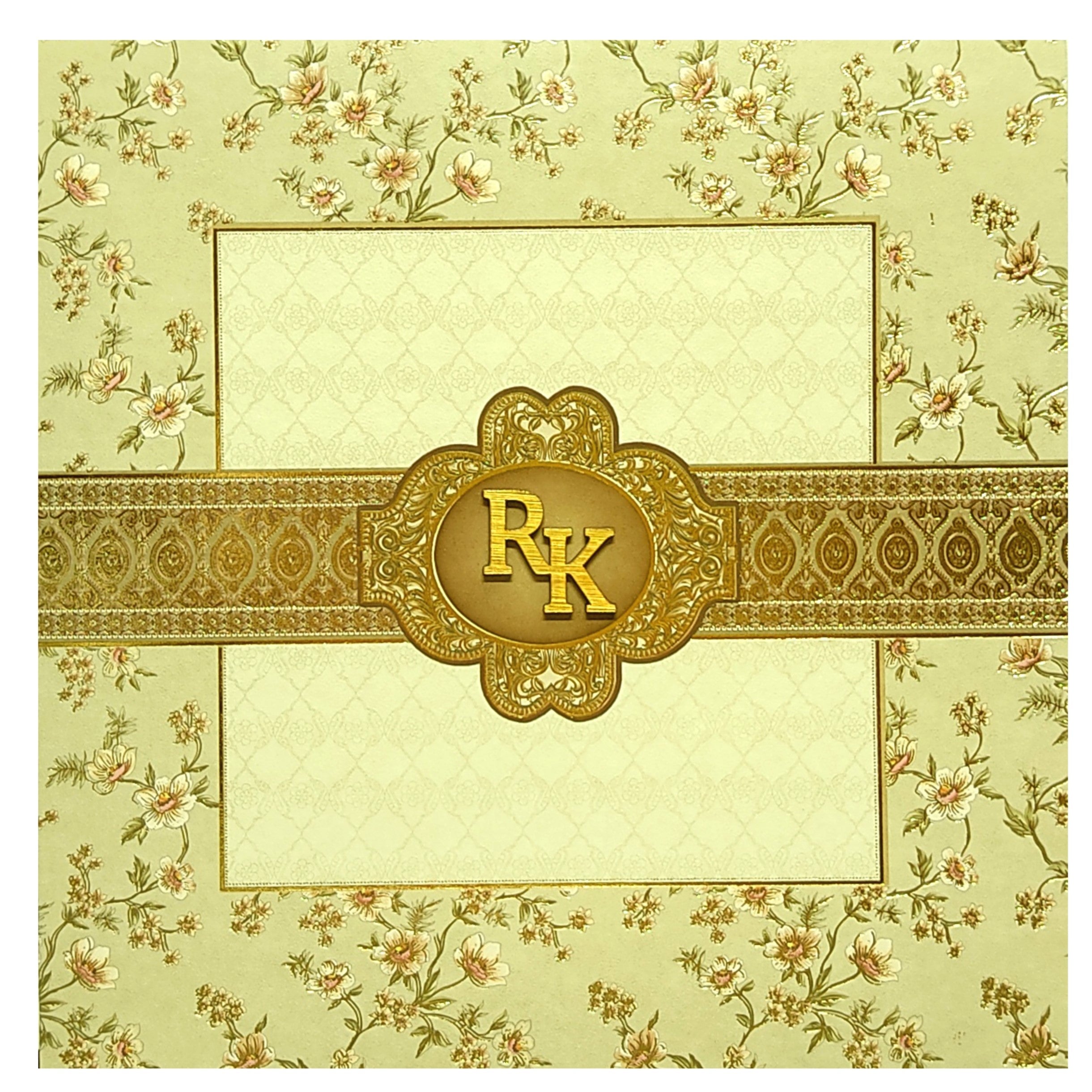 Beige Floral Padded Invitation Card-KRC29950