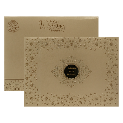 Gold Floral Round Padded Wedding Card-KSSC20700