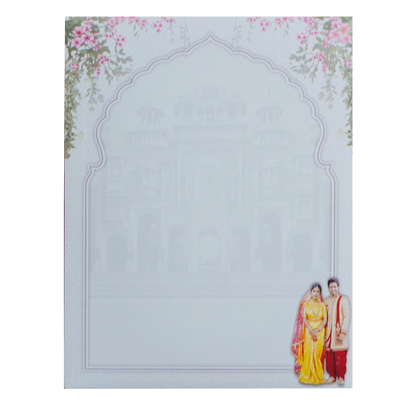 White Palace Couple Lotus Wedding Card-KNKJ1151
