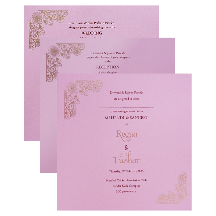 Pink Padded Laser Cut Wedding Card-King of Cards