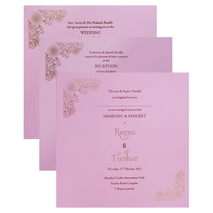 Pink Padded Laser Cut Wedding Card-King of Cards