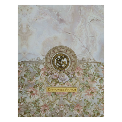 Cream Floral Indian Wedding Card-KNKJ1121