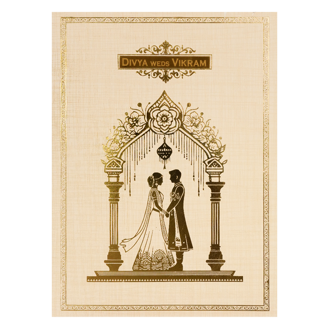 Cream Gold Foil Couple Arch Wedding Card-KNK7081S