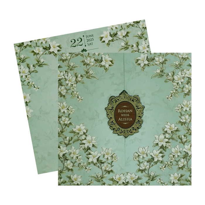 Green Floral Door Wedding Card-King of Cards