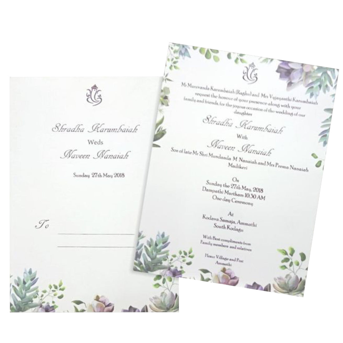 White floral theme single sheet wedding card-KNS014WW