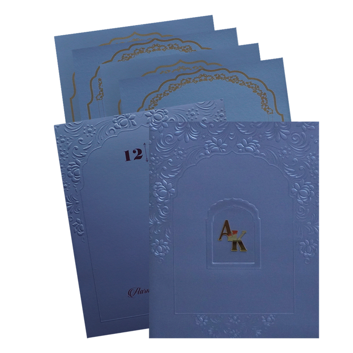 Blue Embossed Floral Wedding Card-King of Cards