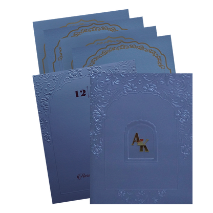 Blue Embossed Floral Wedding Card-King of Cards