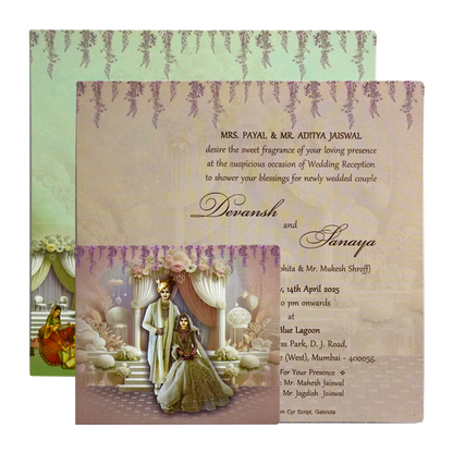 Pastel Pink Bride Groom Padded Invitation Card-KRC30530