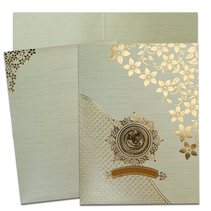 Green Gold Floral Ganesha Wedding Card-KNRM7082N
