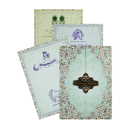 Check out Blue Floral Gatefold Padded Wedding Card at best price. ?WhatsApp Support ?Express Delivery. | King of Cards