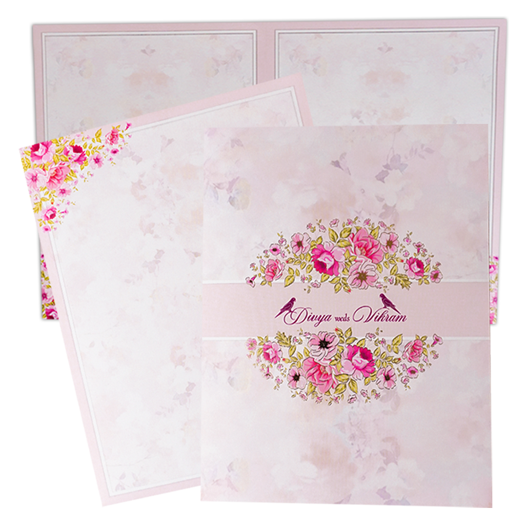 Classic Pink Floral Wedding Card-KNKJ1149