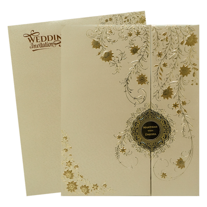Check out Gold Floral Padded Wedding Card at best price. ✅WhatsApp Support ✅Express Delivery.|King of cards.