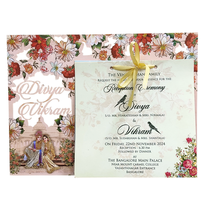 Orange Cream and Pink Flowers Bride and Groom MDF Card-KNKO7601